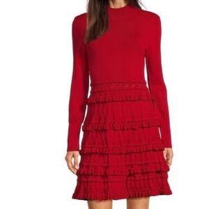 NWOT MARCHESA calla stretchy Lycra mock neck layered tiered ruffle dress large